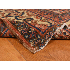12'6"x19'6" Dark Coral, Antique Persian Bakshaish With Geometric Anchored Medallion Design, Even Wear, Clean, Good Condition, Sides And Ends Secured, 100% Wool, Hand Knotted, Xl Long And Narrow, Oriental Rug FWR469656