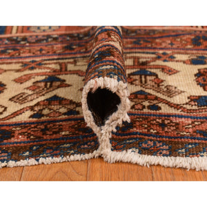 12'6"x19'6" Dark Coral, Antique Persian Bakshaish With Geometric Anchored Medallion Design, Even Wear, Clean, Good Condition, Sides And Ends Secured, 100% Wool, Hand Knotted, Xl Long And Narrow, Oriental Rug FWR469656