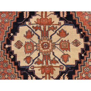 12'6"x19'6" Dark Coral, Antique Persian Bakshaish With Geometric Anchored Medallion Design, Even Wear, Clean, Good Condition, Sides And Ends Secured, 100% Wool, Hand Knotted, Xl Long And Narrow, Oriental Rug FWR469656