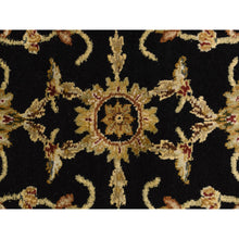 Load image into Gallery viewer, 4&#39;2&quot;x4&#39;2&quot; Ink Black, Rajasthan, Floral Pattern, Hand Knotted, Half Wool and Half Silk, Round, Oriental Rug FWR469686