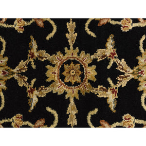 4'2"x4'2" Ink Black, Rajasthan, Floral Pattern, Hand Knotted, Half Wool and Half Silk, Round, Oriental Rug FWR469686