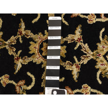 Load image into Gallery viewer, 4&#39;2&quot;x4&#39;2&quot; Ink Black, Rajasthan, Floral Pattern, Hand Knotted, Half Wool and Half Silk, Round, Oriental Rug FWR469686