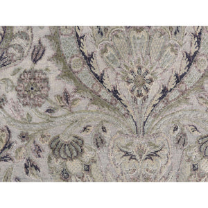 3'x11'10" Mist Gray, Tulip Flower Design, Pure Silk With Textured Wool, Hand Knotted, Runner, Oriental Rug FWR469692
