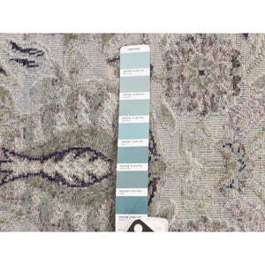 3'x11'10" Mist Gray, Tulip Flower Design, Pure Silk with Textured Wool, Hand Knotted, Runner, Oriental Rug FWR469692