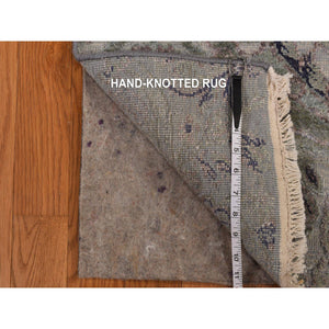 3'x11'10" Mist Gray, Tulip Flower Design, Pure Silk With Textured Wool, Hand Knotted, Runner, Oriental Rug FWR469692