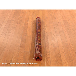 4'1"x5' Midnight Blue With Crimson Red, Antique Persian Afshar, Clean, Even Wear, Wool Weft, Intricate Repetitive Design, Multiple Borders, 100% Wool, Hand Knotted, Oriental, Squarish Rug FWR469698