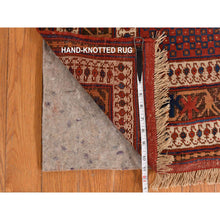 Load image into Gallery viewer, 4&#39;1&quot;x5&#39; Midnight Blue With Crimson Red, Antique Persian Afshar, Clean, Even Wear, Wool Weft, Intricate Repetitive Design, Multiple Borders, 100% Wool, Hand Knotted, Oriental, Squarish Rug FWR469698