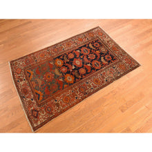 Load image into Gallery viewer, 4&#39;x6&#39;2&quot; Midnight Blue with Burnt Orange, Antique North West Persian, Clean, Even Wear, Distinct Abrash, Multiple Borders, Serated Leaf and Large Scale Tribal Flower Design, 100% Wool, Hand Knotted, Oriental Rug FWR469704