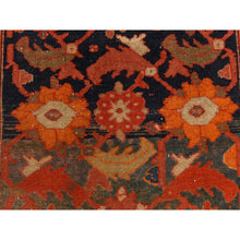 Load image into Gallery viewer, 4&#39;x6&#39;2&quot; Midnight Blue with Burnt Orange, Antique North West Persian, Clean, Even Wear, Distinct Abrash, Multiple Borders, Serated Leaf and Large Scale Tribal Flower Design, 100% Wool, Hand Knotted, Oriental Rug FWR469704