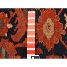 Load image into Gallery viewer, 4&#39;x6&#39;2&quot; Midnight Blue with Burnt Orange, Antique North West Persian, Clean, Even Wear, Distinct Abrash, Multiple Borders, Serated Leaf and Large Scale Tribal Flower Design, 100% Wool, Hand Knotted, Oriental Rug FWR469704