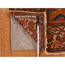 Load image into Gallery viewer, 4&#39;x6&#39;2&quot; Midnight Blue With Burnt Orange, Antique North West Persian, Clean, Even Wear, Distinct Abrash, Multiple Borders, Serated Leaf And Large Scale Tribal Flower Design, 100% Wool, Hand Knotted, Oriental Rug FWR469704