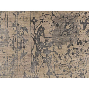 9'1"x12' Tan Color, Broken And Erased Persian Design, Wool And Silk, Transitional, Hand Knotted, Oriental Rug FWR469728