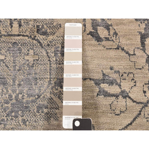 9'1"x12' Tan Color, Broken And Erased Persian Design, Wool And Silk, Transitional, Hand Knotted, Oriental Rug FWR469728