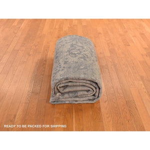 9'1"x12' Tan Color, Broken And Erased Persian Design, Wool And Silk, Transitional, Hand Knotted, Oriental Rug FWR469728