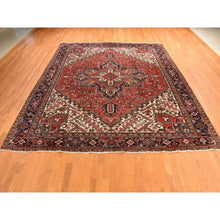 Load image into Gallery viewer, 11&#39;x13&#39; Crimson Red, Semi Antique, Persian Heriz, Full Pile, Clean, Soft And In Very Good Condition, 100% Wool, Hand Knotted, Squarish, Oriental Rug FWR469740