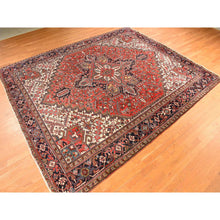Load image into Gallery viewer, 11&#39;x13&#39; Crimson Red, Semi Antique, Persian Heriz, Full Pile, Clean, Soft And In Very Good Condition, 100% Wool, Hand Knotted, Squarish, Oriental Rug FWR469740