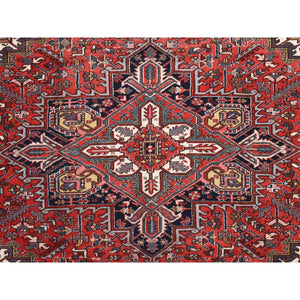 11'x13' Crimson Red, Semi Antique, Persian Heriz, Full Pile, Clean, Soft And In Very Good Condition, 100% Wool, Hand Knotted, Squarish, Oriental Rug FWR469740