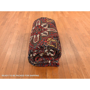 11'x13' Crimson Red, Semi Antique, Persian Heriz, Full Pile, Clean, Soft And In Very Good Condition, 100% Wool, Hand Knotted, Squarish, Oriental Rug FWR469740