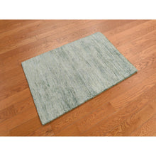 Load image into Gallery viewer, 2&#39;x3&#39; Mist Green, Sample, Strike Off, Pure Sari Silk, Hand Knotted, Plain Solid Design, Mat, Oriental Rug FWR469752