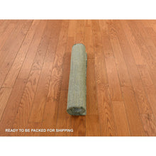 Load image into Gallery viewer, 2&#39;x3&#39; Mist Green, Sample, Strike Off, Pure Sari Silk, Hand Knotted, Plain Solid Design, Mat, Oriental Rug FWR469752