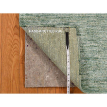 Load image into Gallery viewer, 2&#39;x3&#39; Mist Green, Sample, Strike Off, Pure Sari Silk, Hand Knotted, Plain Solid Design, Mat, Oriental Rug FWR469752