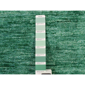 2'x3'1" Spruce Green, Plain Solid Design, Sample, Strike Off, Pure Sari Silk, Hand Knotted, Mat, Oriental Rug FWR469764