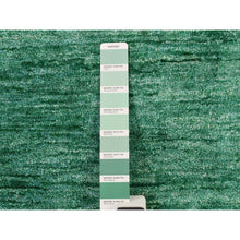 Load image into Gallery viewer, 2&#39;x3&#39;1&quot; Spruce Green, Plain Solid Design, Sample, Strike Off, Pure Sari Silk, Hand Knotted, Mat, Oriental Rug FWR469764