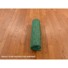 Load image into Gallery viewer, 2&#39;x3&#39;1&quot; Spruce Green, Plain Solid Design, Sample, Strike Off, Pure Sari Silk, Hand Knotted, Mat, Oriental Rug FWR469764