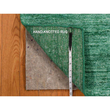 Load image into Gallery viewer, 2&#39;x3&#39;1&quot; Spruce Green, Plain Solid Design, Sample, Strike Off, Pure Sari Silk, Hand Knotted, Mat, Oriental Rug FWR469764