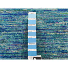 Load image into Gallery viewer, 2&#39;1&quot;x3&#39;2&quot; Shades Of Blue, Plain Solid Design, Hand Knotted, Sample, Strike Off, Pure Sari Silk, Mat, Oriental Rug FWR469770