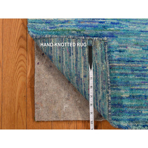 2'1"x3'2" Shades Of Blue, Plain Solid Design, Hand Knotted, Sample, Strike Off, Pure Sari Silk, Mat, Oriental Rug FWR469770