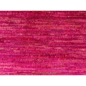 2'1"x3'1" Bright Pink, Plain Solid Design, Pure Sari Silk, Hand Knotted, Sample, Strike Off, Mat, Oriental Rug FWR469794