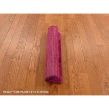 Load image into Gallery viewer, 2&#39;1&quot;x3&#39;1&quot; Bright Pink, Plain Solid Design, Pure Sari Silk, Hand Knotted, Sample, Strike Off, Mat, Oriental Rug FWR469794