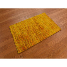 Load image into Gallery viewer, 2&#39;x3&#39;1&quot; Gold Color, Plain Solid Design, Strike Off, Sample, Pure Sari Silk, Hand Knotted, Mat, Oriental Rug FWR469800
