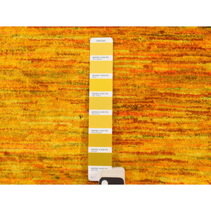 2'x3'1" Gold Color, Plain Solid Design, Strike Off, Sample, Pure Sari Silk, Hand Knotted, Mat, Oriental Rug FWR469800