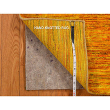 Load image into Gallery viewer, 2&#39;x3&#39;1&quot; Gold Color, Plain Solid Design, Strike Off, Sample, Pure Sari Silk, Hand Knotted, Mat, Oriental Rug FWR469800