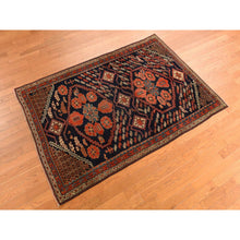 Load image into Gallery viewer, 4&#39;6&quot;x6&#39;7&quot; Midnight Blue with a Mix of Red, Antique North West Persian with Double Medallion Design, Geometric Design, Clean and in Excellent Condition, 100% Wool, Hand Knotted, Oriental Rug FWR469812