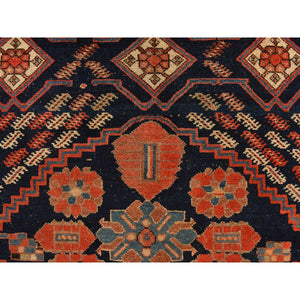 4'6"x6'7" Midnight Blue with a Mix of Red, Antique North West Persian with Double Medallion Design, Geometric Design, Clean and in Excellent Condition, 100% Wool, Hand Knotted, Oriental Rug FWR469812