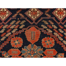 Load image into Gallery viewer, 4&#39;6&quot;x6&#39;7&quot; Midnight Blue With A Mix Of Red, Antique North West Persian With Double Medallion Design, Geometric Design, Clean And In Excellent Condition, 100% Wool, Hand Knotted, Oriental Rug FWR469812