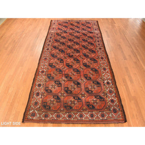 6'3"x13'3" Rust Red, Antique Afghan Ersari With Elephant Feet Design, Clean, Low Even Pile, Gallery Size, 100% Wool, Hand Knotted, Oriental Rug FWR469824