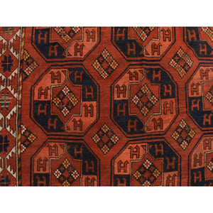6'3"x13'3" Rust Red, Antique Afghan Ersari With Elephant Feet Design, Clean, Low Even Pile, Gallery Size, 100% Wool, Hand Knotted, Oriental Rug FWR469824