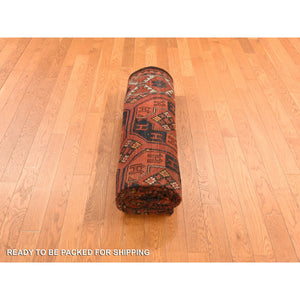 6'3"x13'3" Rust Red, Antique Afghan Ersari With Elephant Feet Design, Clean, Low Even Pile, Gallery Size, 100% Wool, Hand Knotted, Oriental Rug FWR469824