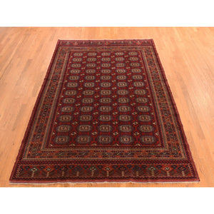 6'10"x9'7" Angels Red, Antique Tourkaman, Clean, Even Soft Pile, Elephant Feet Gul Design, Super Dense Weave, 100% Wool, Hand Knotted, Oriental Rug FWR469830