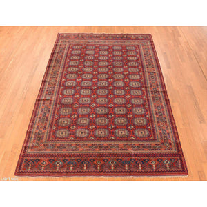 6'10"x9'7" Angels Red, Antique Tourkaman, Clean, Even Soft Pile, Elephant Feet Gul Design, Super Dense Weave, 100% Wool, Hand Knotted, Oriental Rug FWR469830