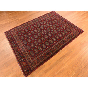 6'10"x9'7" Angels Red, Antique Tourkaman, Clean, Even Soft Pile, Elephant Feet Gul Design, Super Dense Weave, 100% Wool, Hand Knotted, Oriental Rug FWR469830