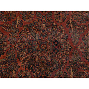 10'x13'4" Cinnamon Red, Antique Persian Sarouk, Clean, Soft, Sheared Down, Low Pile, 100% Wool, Hand Knotted, Oriental Rug FWR469836