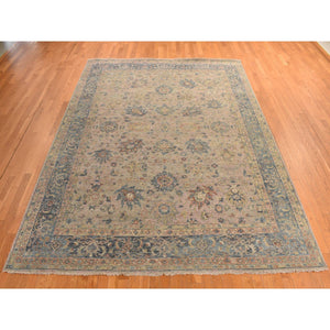 9'x11'9" Beaver Brown, Antiqued Persian Ziegler Mahal Design, Distressed, Zero Pile, Shaved Low, 100% Wool, Hand Knotted Oriental Rug FWR469914