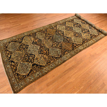 Load image into Gallery viewer, 6&#39;8&quot;x19&#39;3&quot; Midnight Blue with Yellow, Antique Persian Bakhtiari in an Excellent Condition, Diamond Shape Garden Medallion Design, Hand Knotted, Pure Wool, Gallery Size Wide Runner, Oriental Rug FWR469932