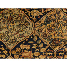 Load image into Gallery viewer, 6&#39;8&quot;x19&#39;3&quot; Midnight Blue with Yellow, Antique Persian Bakhtiari in an Excellent Condition, Diamond Shape Garden Medallion Design, Hand Knotted, Pure Wool, Gallery Size Wide Runner, Oriental Rug FWR469932