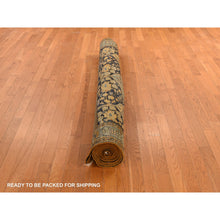 Load image into Gallery viewer, 6&#39;8&quot;x19&#39;3&quot; Midnight Blue with Yellow, Antique Persian Bakhtiari in an Excellent Condition, Diamond Shape Garden Medallion Design, Hand Knotted, Pure Wool, Gallery Size Wide Runner, Oriental Rug FWR469932